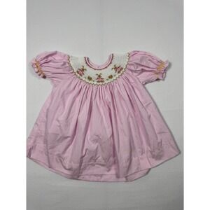 Easter Smocked Remember Nguyen Bunny Gingham Dress Toddler 4T Pink